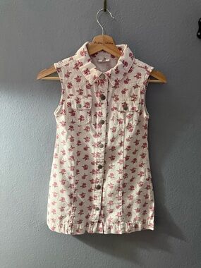 Cotton On Girls White Denim Dress with Pink Floral Print